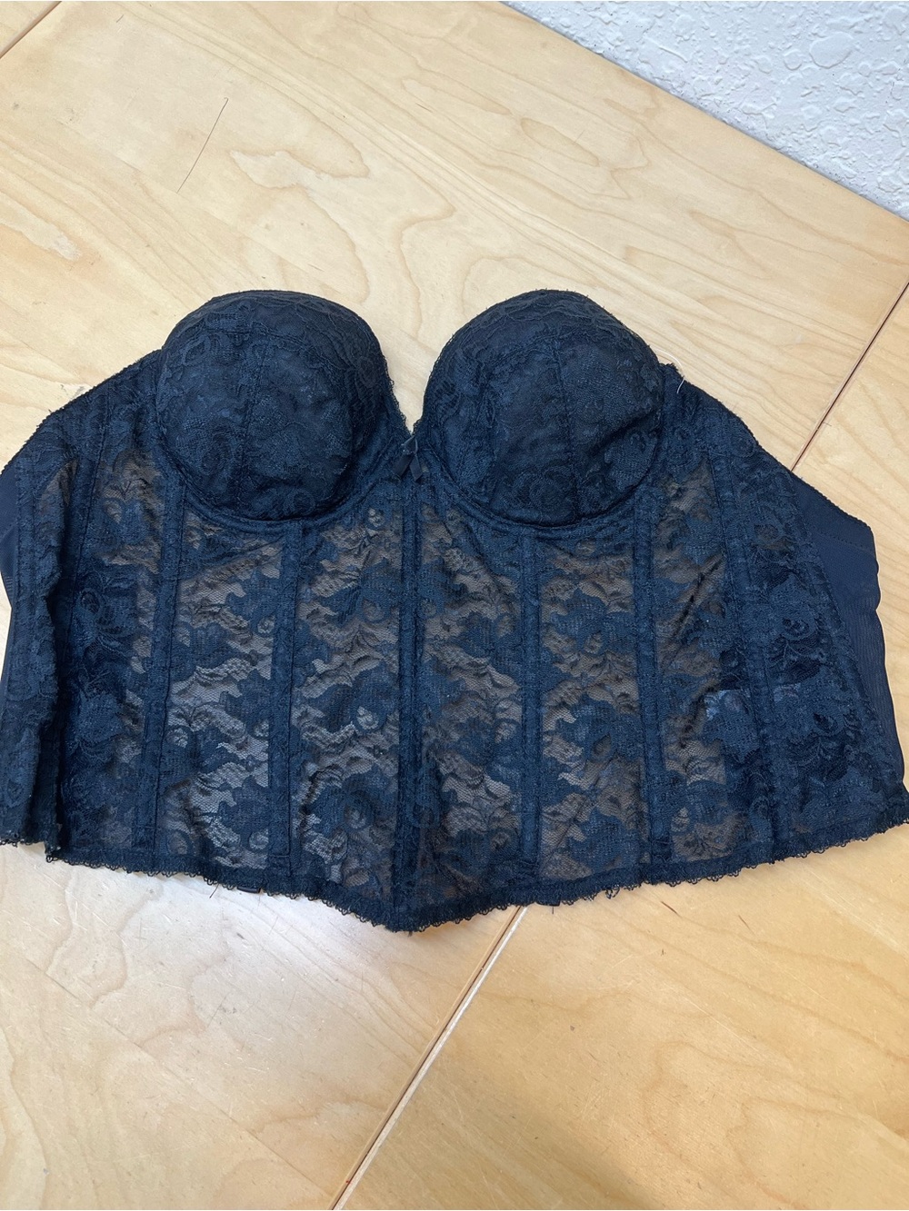 Black Lace Longline Bustier with Underwire Support